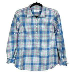 Vineyard Vines Pink Blue Plaid Pop Over Shirt